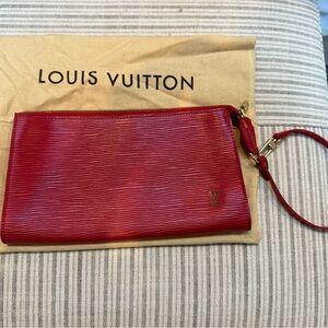 Louis Vuitton Red Epi Leather Pochette with Gold Tone Hardware
